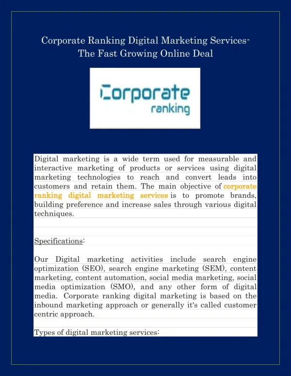 Corporate Ranking Digital Marketing Services | corporateranking