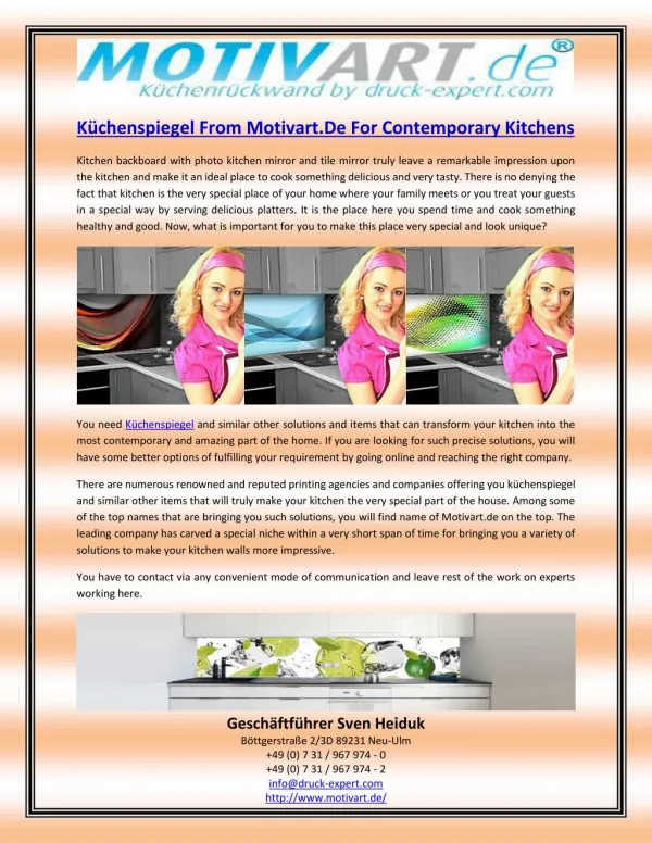 Küchenspiegel From Motivart.De For Contemporary Kitchens