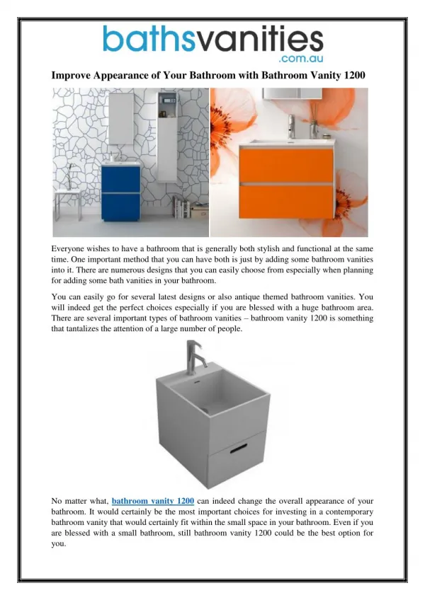 Improve Appearance of Your Bathroom with Bathroom Vanity 1200