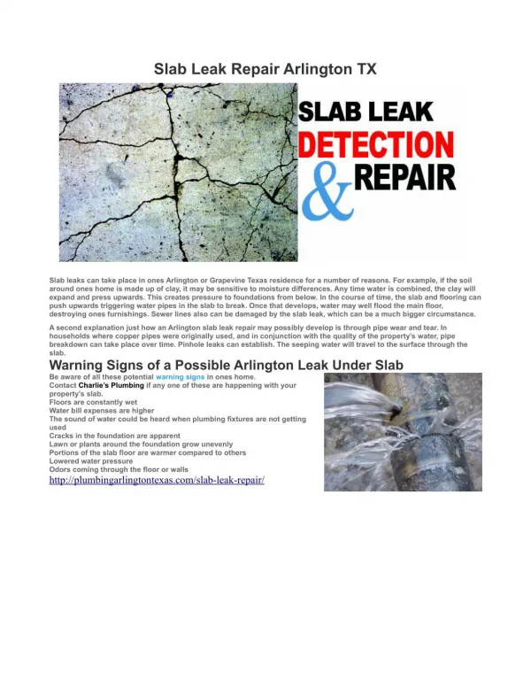 Slab Leak Repair Arlington TX