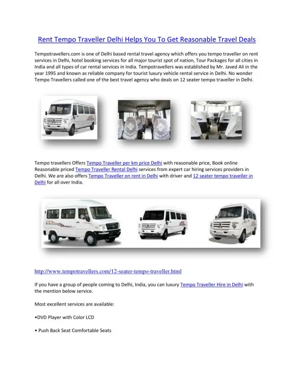 Tempo traveller per km price delhi