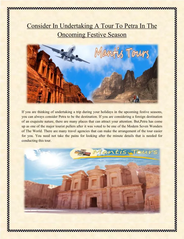 Consider In Undertaking A Tour To Petra In The Oncoming Festive Season