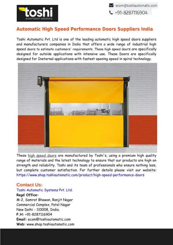 Automatic High Speed Performance Doors Suppliers India
