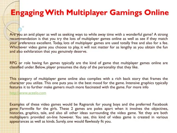 Engaging With Multiplayer Gamings Online