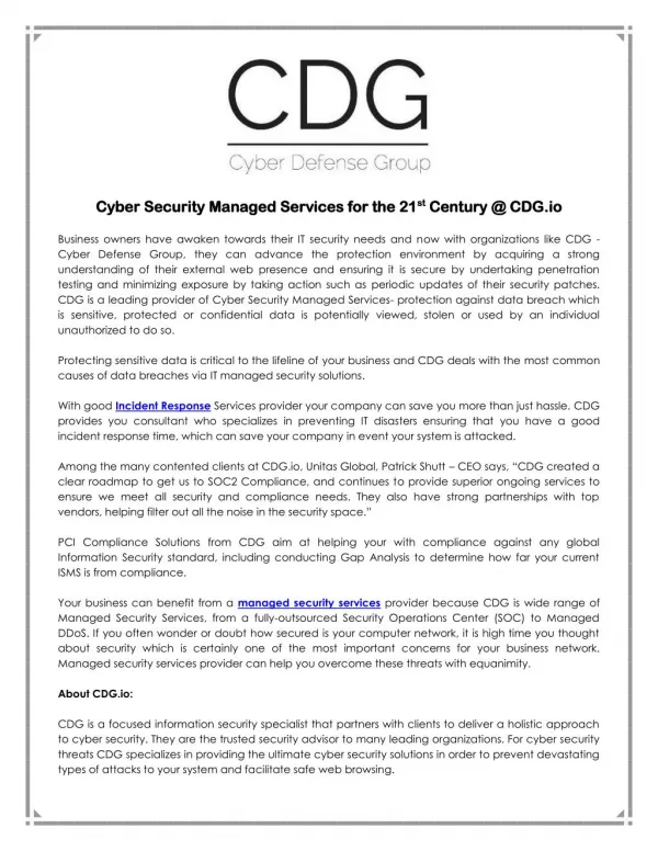 Cyber Security Managed Services