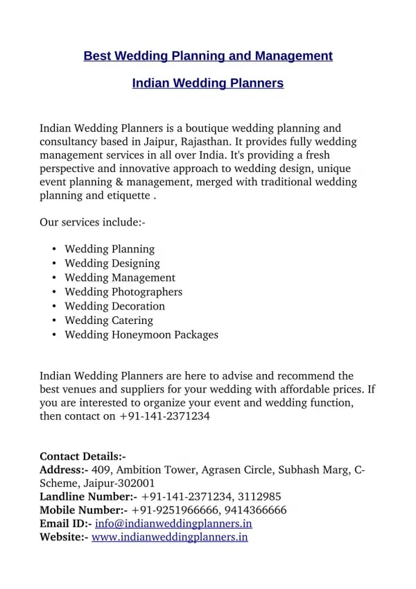 Best Indian Wedding Planners and Management in Jaipur, Rajasthan