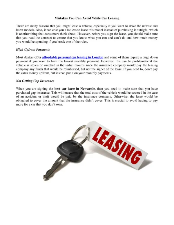 Mistakes You Can Avoid While Car Leasing