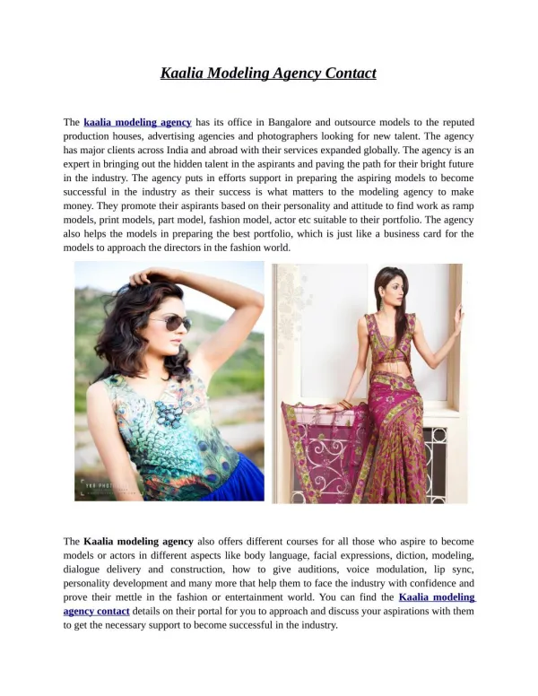 Kaalia Modeling Agency Contact
