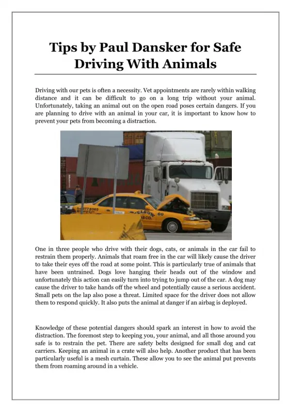 Tips by Paul Dansker for Safe Driving With Animals