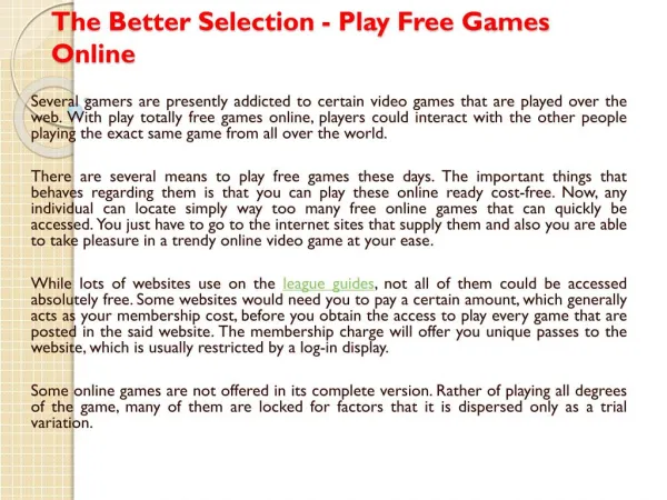 The Better Selection - Play Free Games Online