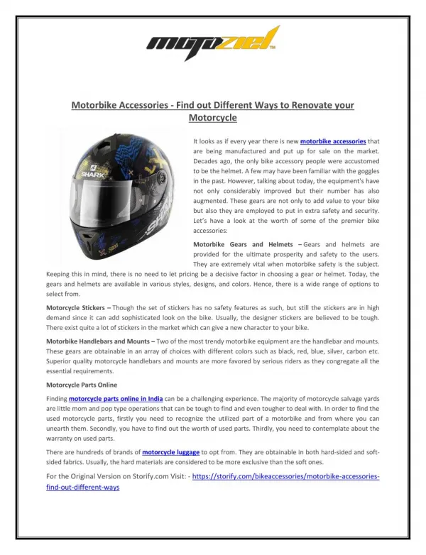 Motorbike Accessories - Find out Different Ways to Renovate your Motorcycle