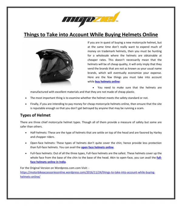 Things to Take into Account While Buying Helmets Online
