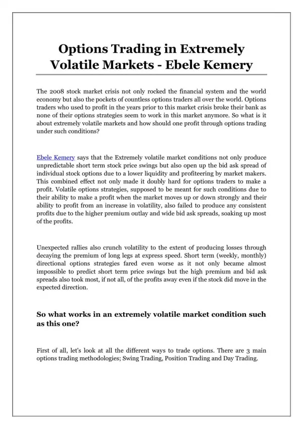 Options Trading in Extremely Volatile Markets - Ebele Kemery