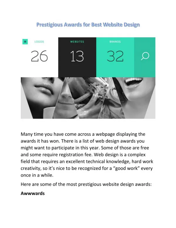 Prestigious Awards for Best Website Design