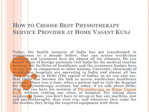 How to Choose Best Physiotherapy Service Provider at Home Vasant Kunj