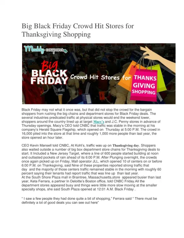 Big Black Friday Crowd Hit Stores for Thanksgiving Shopping
