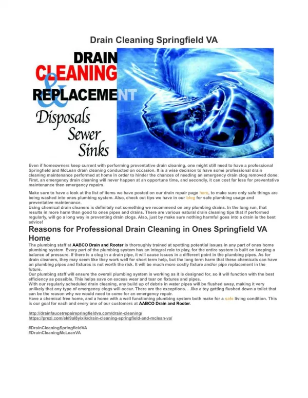 Drain Cleaning Springfield VA