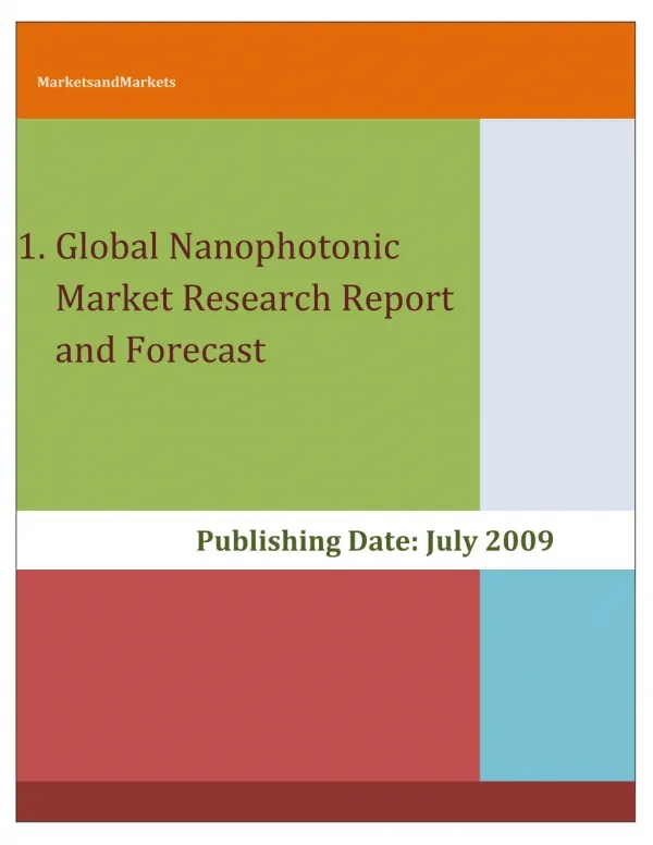 Nanophotonics- Advanced Technologies and Global Market Report