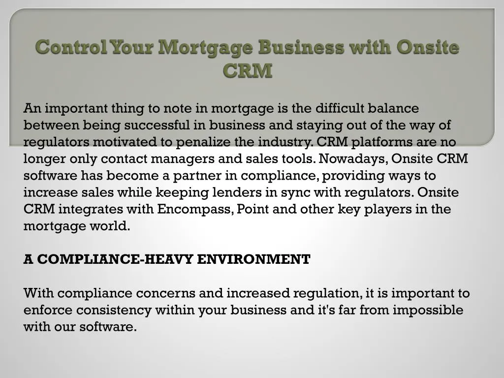 control your mortgage business with onsite crm