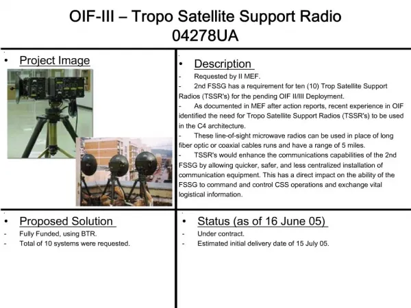 OIF-III Tropo Satellite Support Radio 04278UA