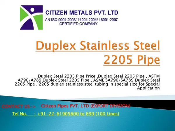 Duplex Stainless Steel 2205 Pipe