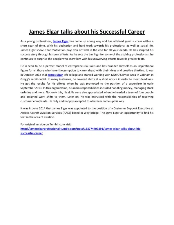 James Elgar talks about his Successful Career