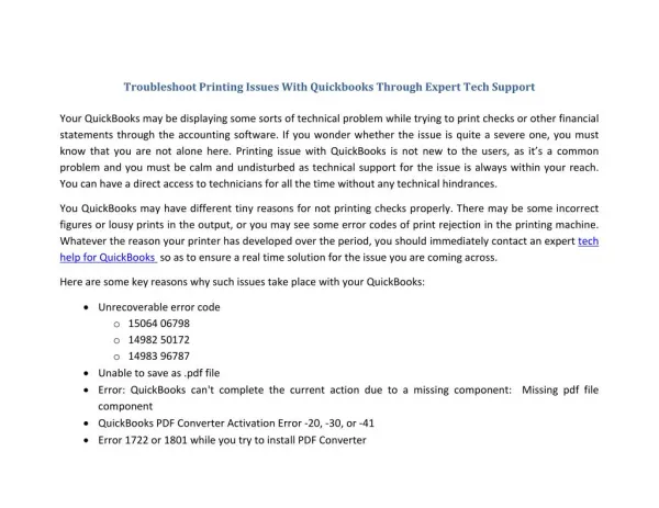 Troubleshoot Printing Issues With Quickbooks Through Expert Tech Support