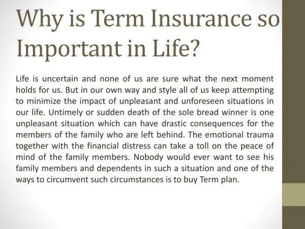 Why is Term Insurance so Important in Life?