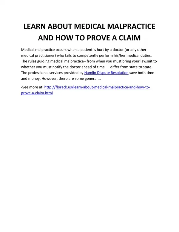 LEARN ABOUT MEDICAL MALPRACTICE AND HOW TO PROVE A CLAIM