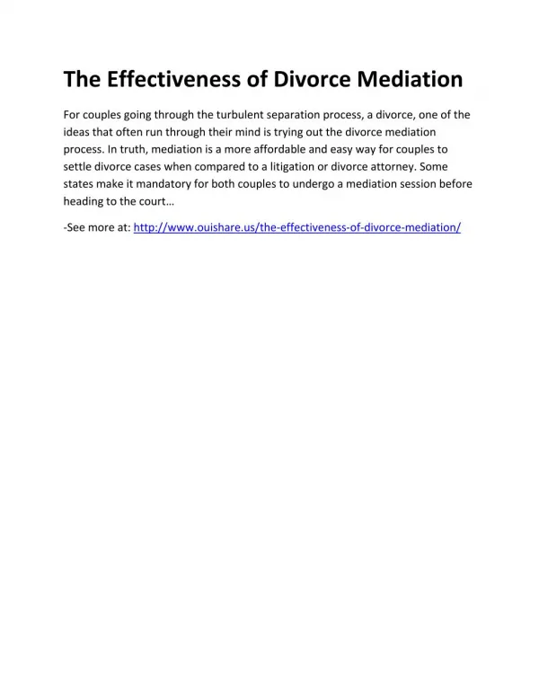 The Effectiveness of Divorce Mediation