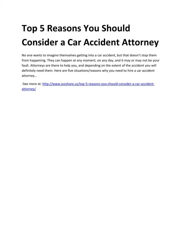 Top 5 Reasons You Should Consider a Car Accident Attorney
