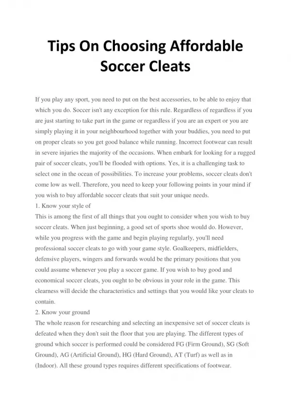 Tips On Choosing Affordable Soccer Cleat