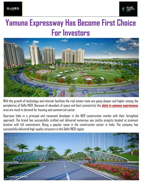 Yamuna Expressway Has Become First Choice For Investors