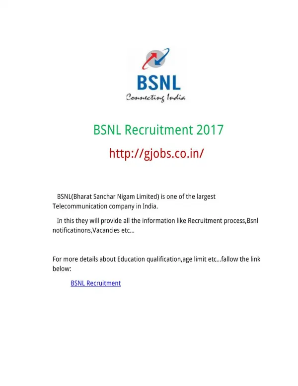 BSNL Recruitment 2017
