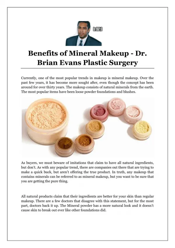 Benefits of Mineral Makeup - Dr. Brian Evans Plastic Surgery