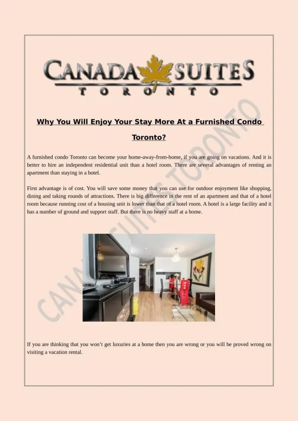 Why You Will Enjoy Your Stay More At a Furnished Condo Toronto?