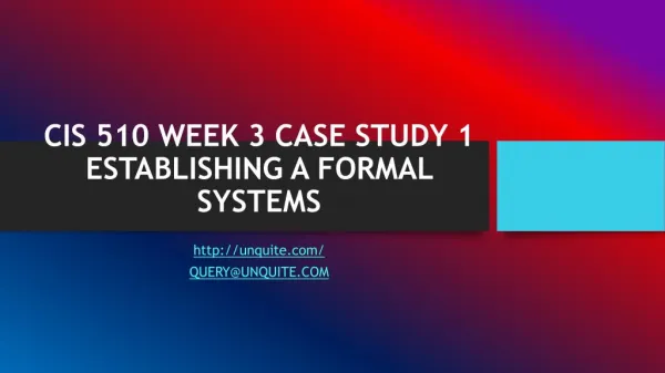 CIS 510 WEEK 3 CASE STUDY 1 ESTABLISHING A FORMAL SYSTEMS