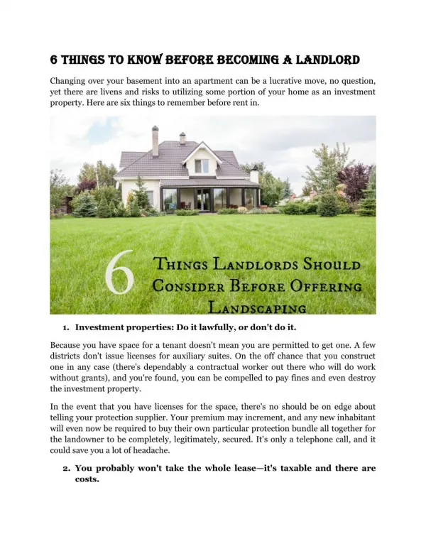 6 THINGS TO KNOW BEFORE BECOMING A LANDLORD