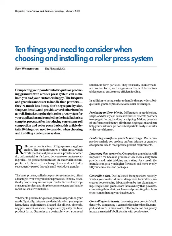 Ten things need to consider when choosing and installing a roller press system