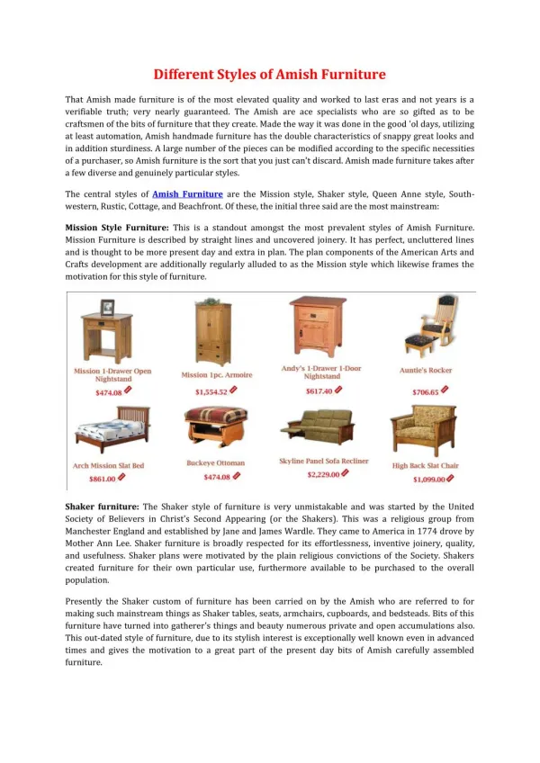 Different Styles of Amish Furniture