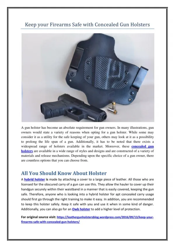 Keep your Firearms Safe with Concealed Gun Holsters