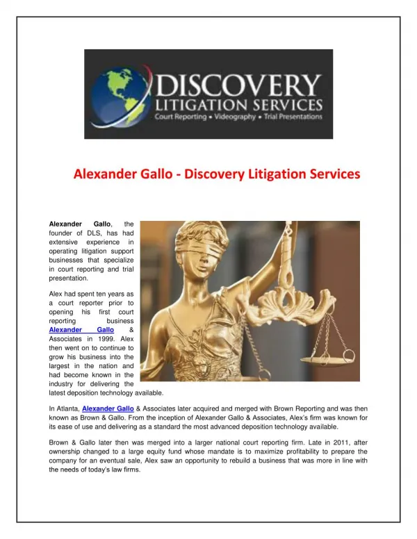 Alexander Gallo - Discovery Litigation Services