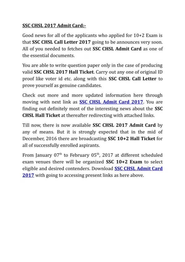 SSC CHSL 2017 Admit Card, SSC CHSL Hall Ticket Online