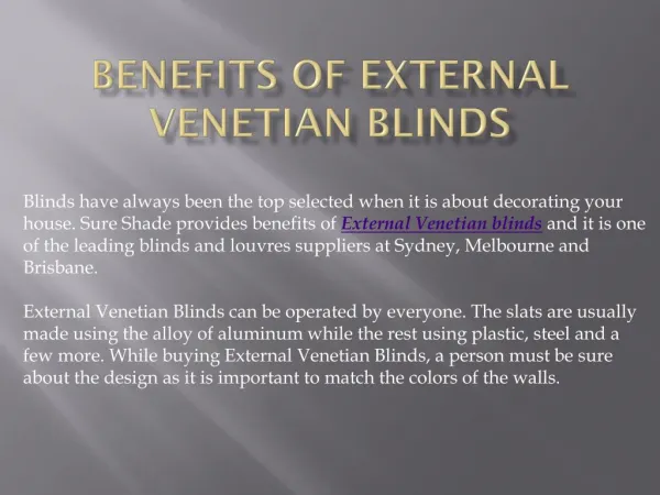 Benefits of External Venetian Blinds
