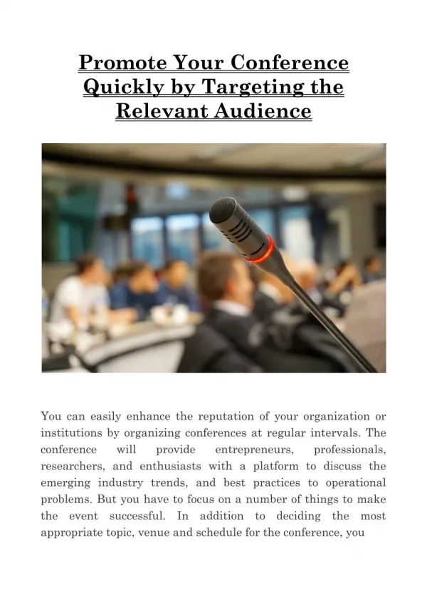 Promote Your Conference Quickly by Targeting the Relevant Audience