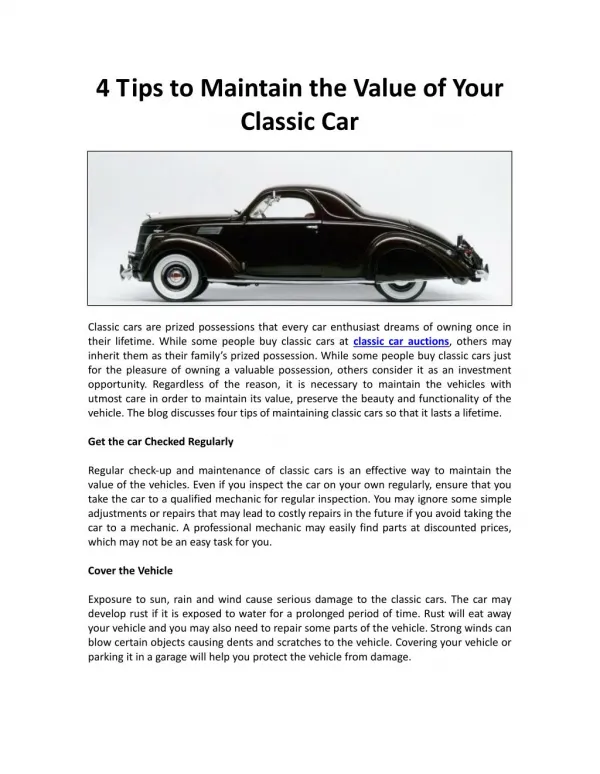 4 Tips to Maintain the Value of Your Classic Car