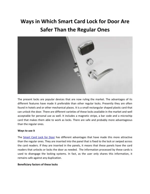 Ways in Which Smart Card Lock for Door Are Safer Than the Regular Ones