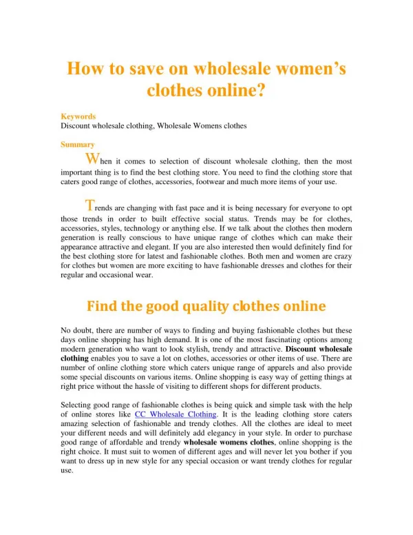 How to save on wholesale women’s clothes online?