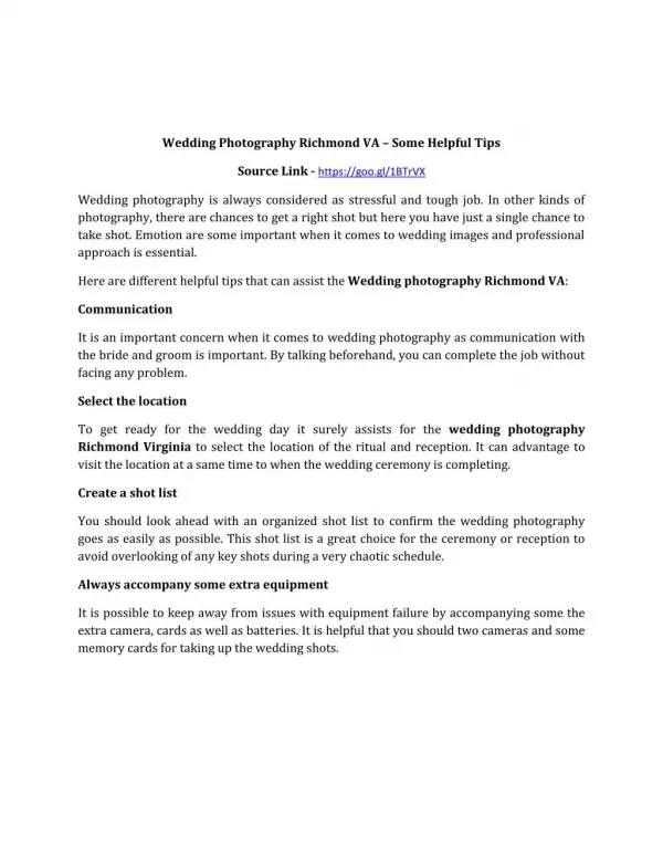 Wedding Photography Richmond VA – Some Helpful Tips