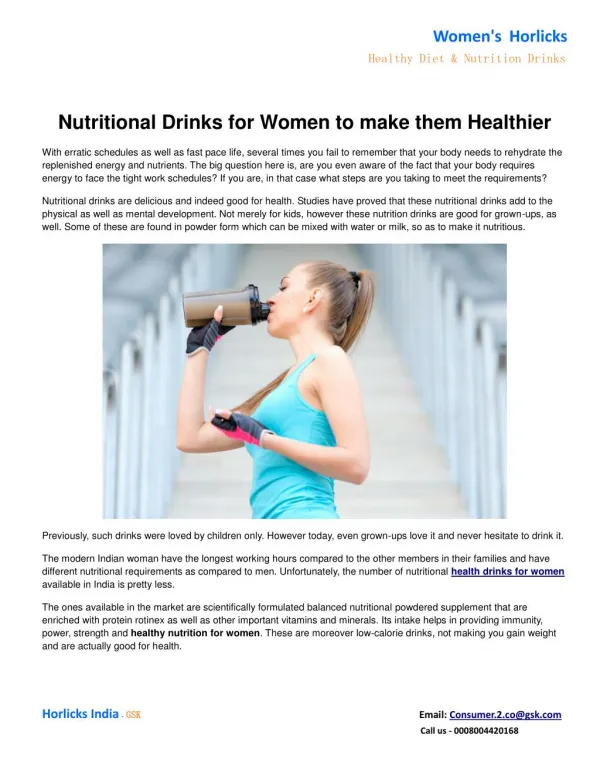 Nutritional Drinks for Women to make them Healthier